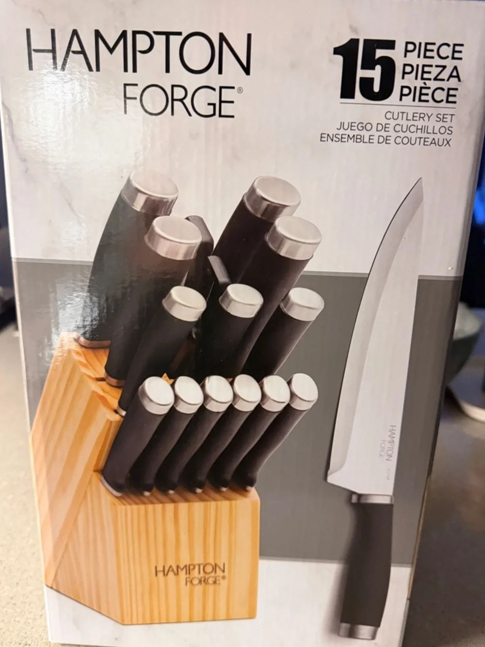Hampton Forge 15 Piece Knife Block Set Stainless Steel Kitchen Cutlery